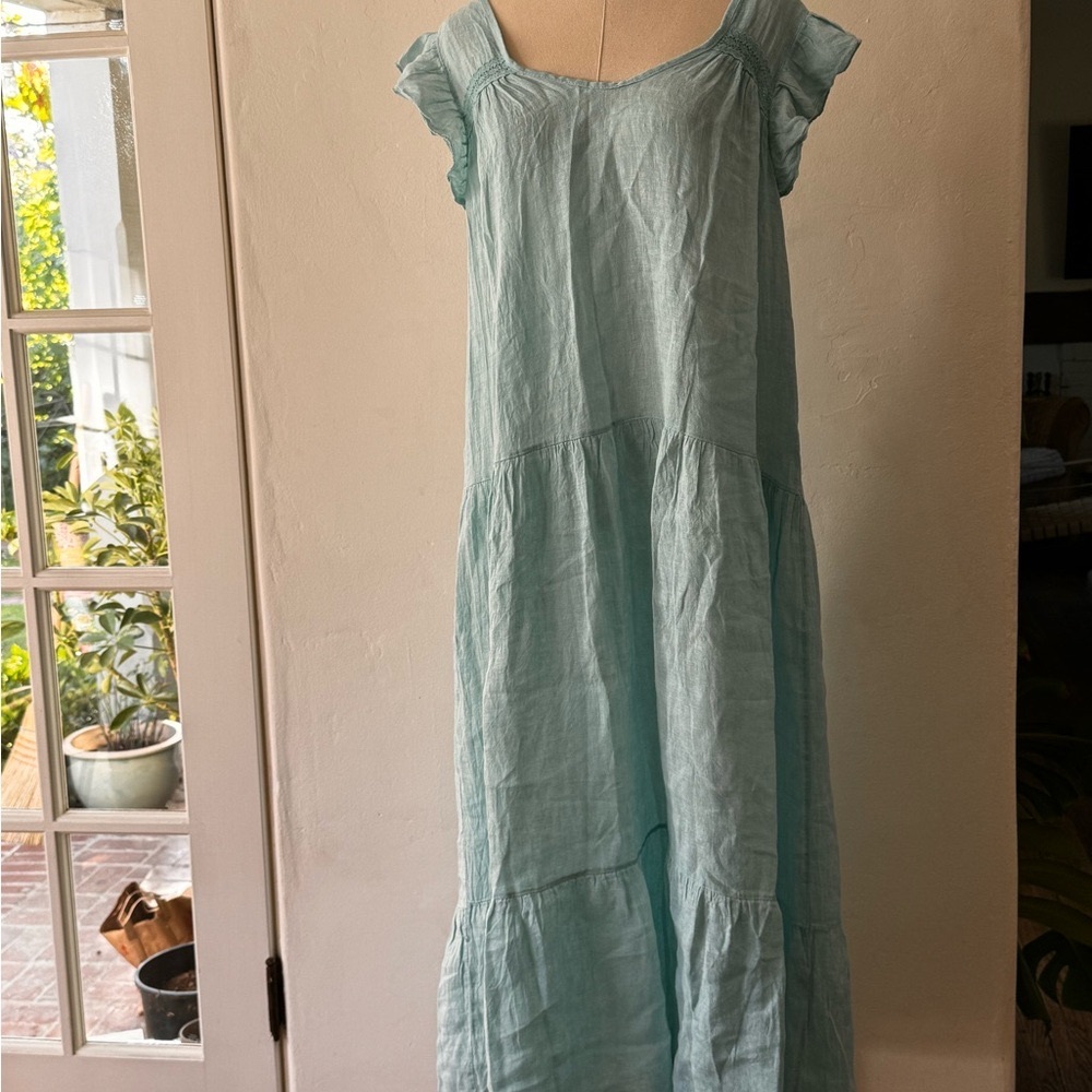 Miss Sugar linen tiered maxi dress with lace
